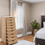 Armoire étroite en bois à 9 tiroirs avec tiroirs coulissants en douceur et étagère de rangement supérieure