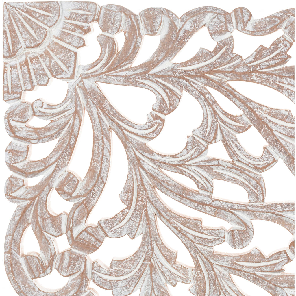 Décoration murale à 3 panneaux en bois naturel sculpté à la main Norma Floral 48 x 28 pouces