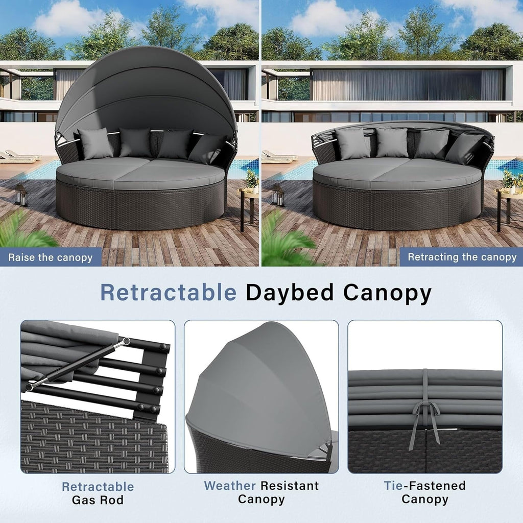 Ensemble de conversation pour patio extérieur Nuon 4 pièces/5 pièces, ensemble de méridienne en osier avec auvent par Havenside Home