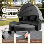 Ensemble de canapé-lit sectionnel rond en osier noir pour patio Nuon 4 pièces avec auvent rétractable par Havenside Home