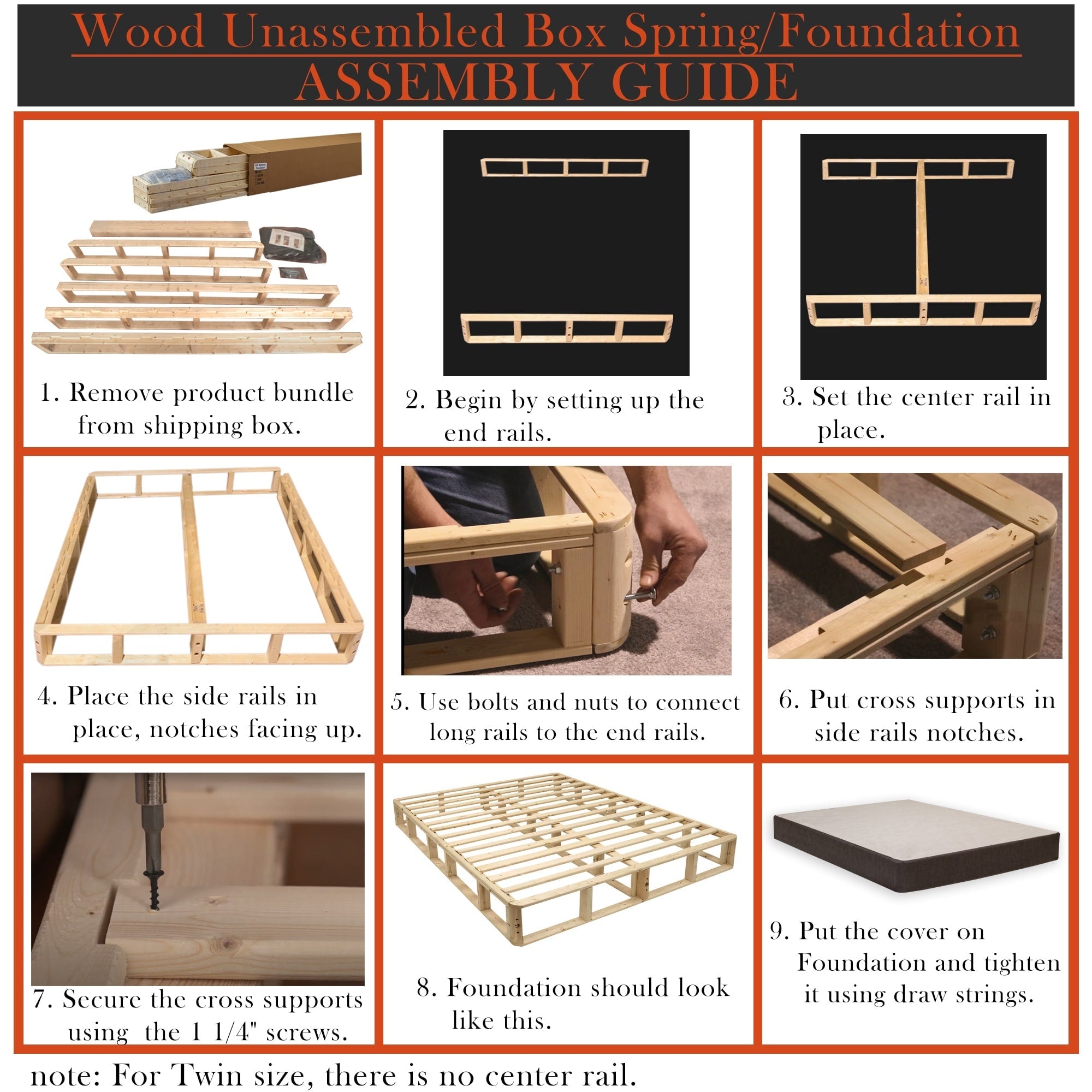 ONETAN, sommier/sommier en bois facile à assembler de 5 po et 8 po, blanc.