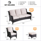 Ensemble de conversation 5 pièces en osier pour patio à dossier haut OVIOS