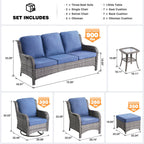 Ensemble de 8 chaises pivotantes en osier pour patio OVIOS