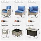 Ensemble de 9 chaises pivotantes d'extérieur en osier OVIOS avec table à feu