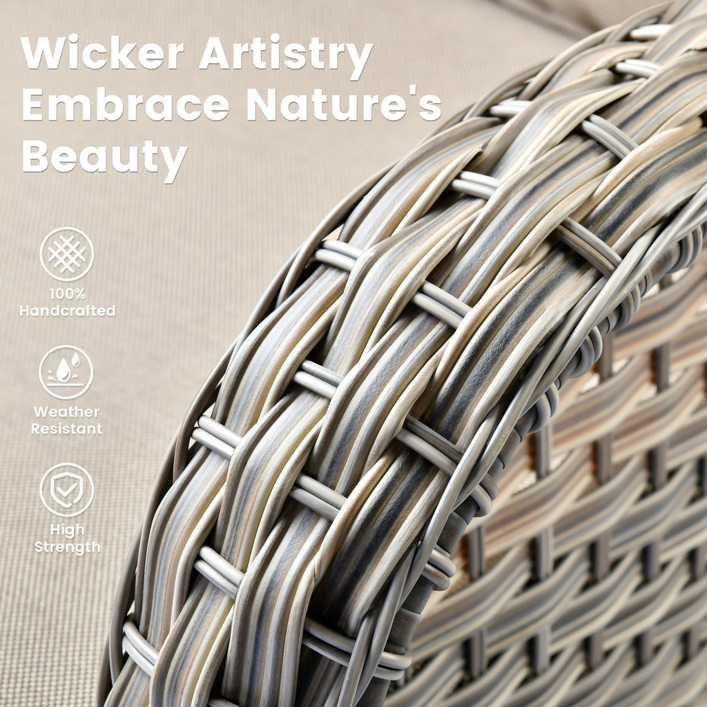 Ensemble de 9 chaises pivotantes d'extérieur en osier OVIOS avec table à feu