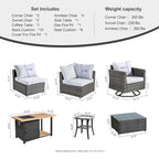 Ensemble de salon sectionnel OVIOS en osier à siège profond, 11 pièces, chaises pivotantes, foyer