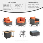 Ensemble de salon sectionnel OVIOS en osier à siège profond, 11 pièces, chaises pivotantes, foyer