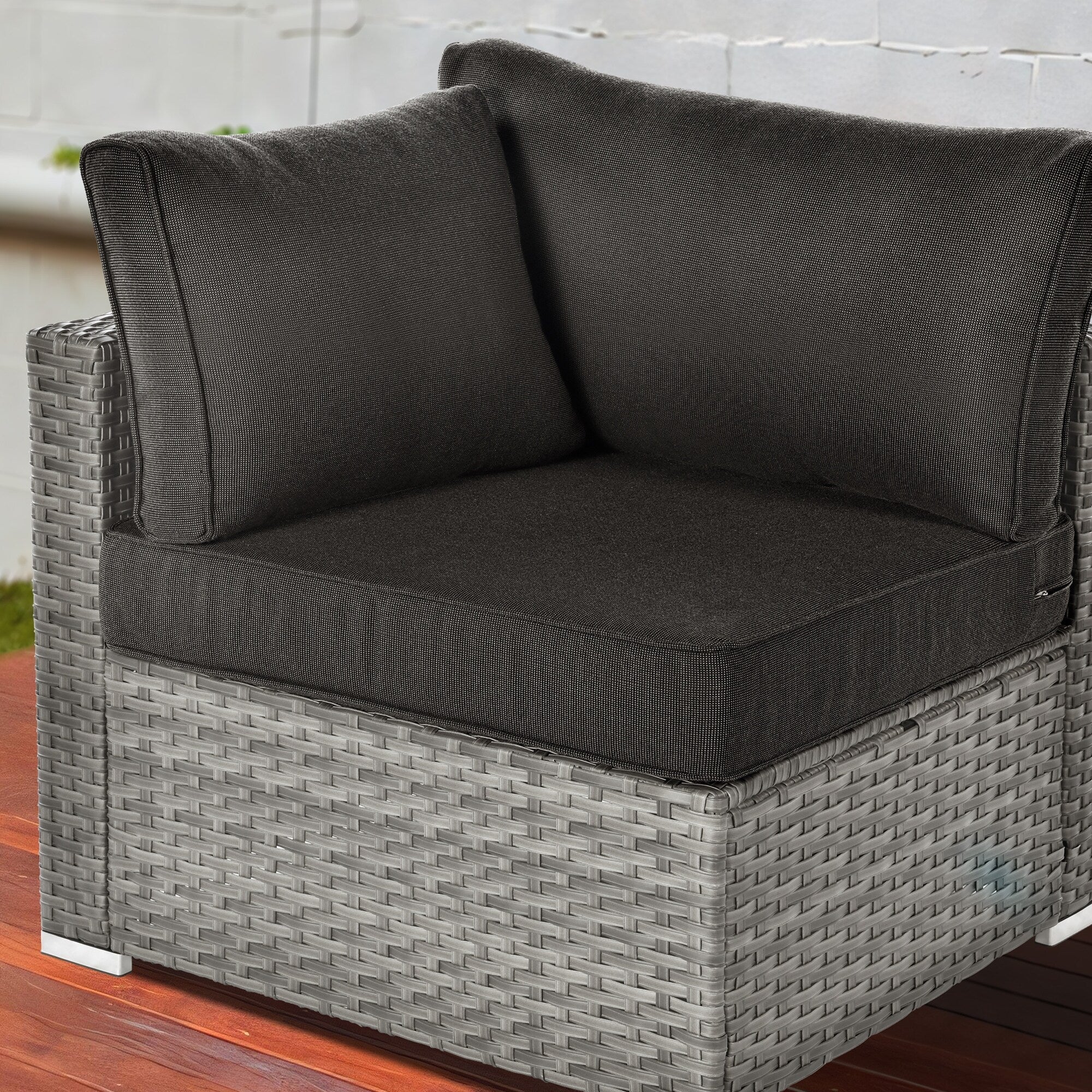 Ensemble de salon sectionnel OVIOS en osier à siège profond, 11 pièces, chaises pivotantes, foyer