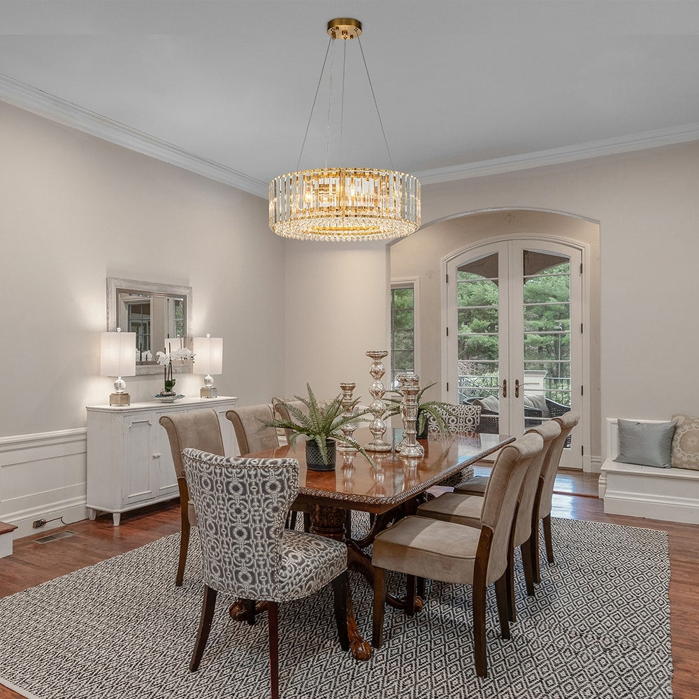 Lustre rond moderne en cristal OYIPRO 6/8/12 lumières en forme de tambour pour îlot de cuisine