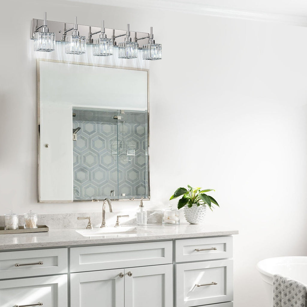 Luminaires de salle de bain en cristal à intensité variable Ora Modern sur miroir Glam Vanity Lights