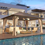 Gazebo à toit rigide EROMMY, pergola d'extérieur avec double toit, filet et rideaux, auvent robuste pour patio, arrière-cour, fête au bord de la piscine