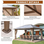 Gazebo à toit rigide EROMMY, pergola d'extérieur avec double toit, filet et rideaux, auvent robuste pour patio, arrière-cour, fête au bord de la piscine