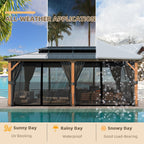 Gazebo à toit rigide EROMMY, pergola d'extérieur avec double toit, filet et rideaux, auvent robuste pour patio, arrière-cour, fête au bord de la piscine