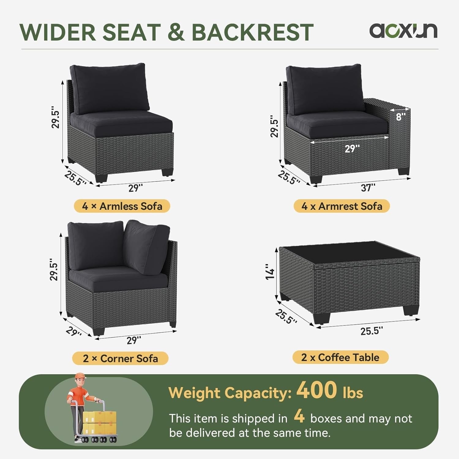 Ensembles de meubles de patio extérieurs avec coussins épais de 4 pouces