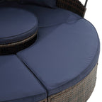 Lit de repos rond en rotin pour extérieur avec table basse relevable, canapé-lit profond bleu marine avec oreillers et coussins lavables