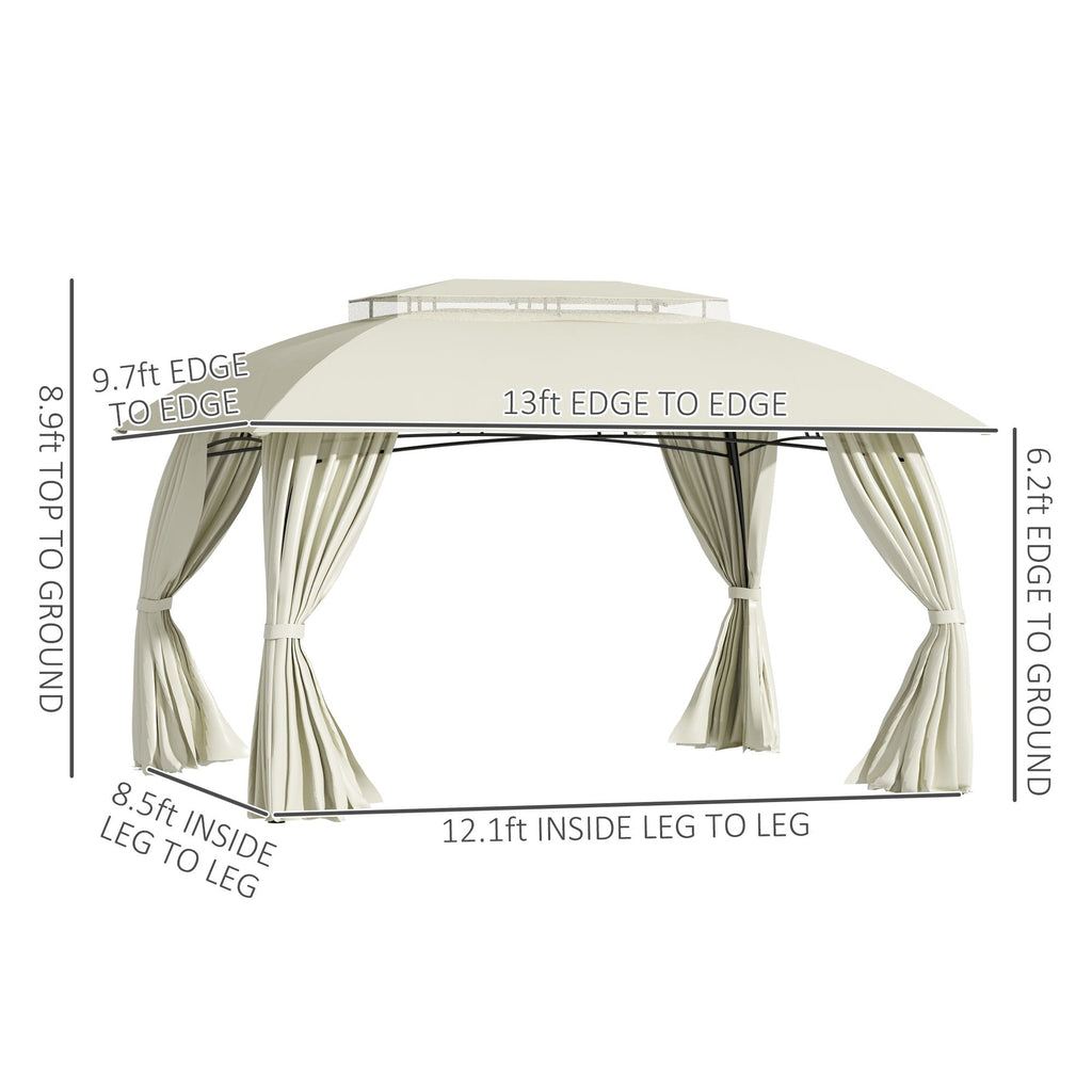 Gazebo de terrasse Outsunny 10' x 13', abri d'extérieur avec parois latérales, toit à double ventilation et structure en acier
