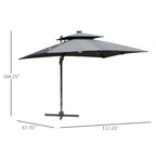 Parasol de terrasse solaire à LED Outsunny de 3 m, parasol suspendu décalé avec rotation à 360°, base croisée, 8 baleines, inclinaison et manivelle