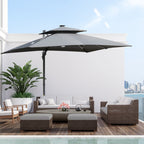 Parasol de terrasse solaire à LED Outsunny de 3 m, parasol suspendu décalé avec rotation à 360°, base croisée, 8 baleines, inclinaison et manivelle