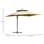 Parasol de terrasse solaire à LED Outsunny de 3 m, parasol suspendu décalé avec rotation à 360°, base croisée, 8 baleines, inclinaison et manivelle