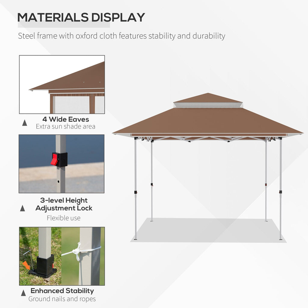 Outsunny 12' x 12' Pop Up Canopy Sun Shade Tente instantanée pliable avec filet latéral en maille, hauteur réglable sur 3 niveaux