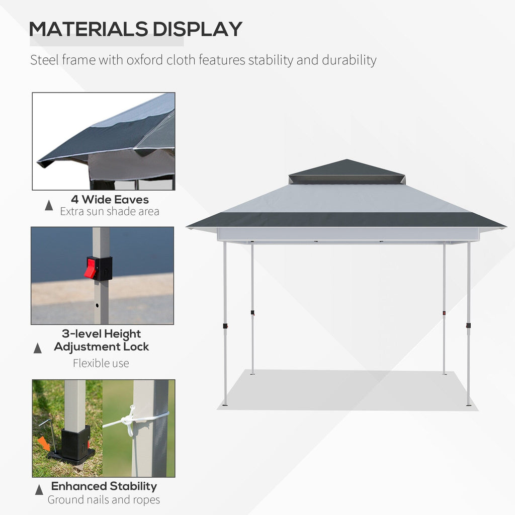 Outsunny 12' x 12' Pop Up Canopy Sun Shade Tente instantanée pliable avec filet latéral en maille, hauteur réglable sur 3 niveaux