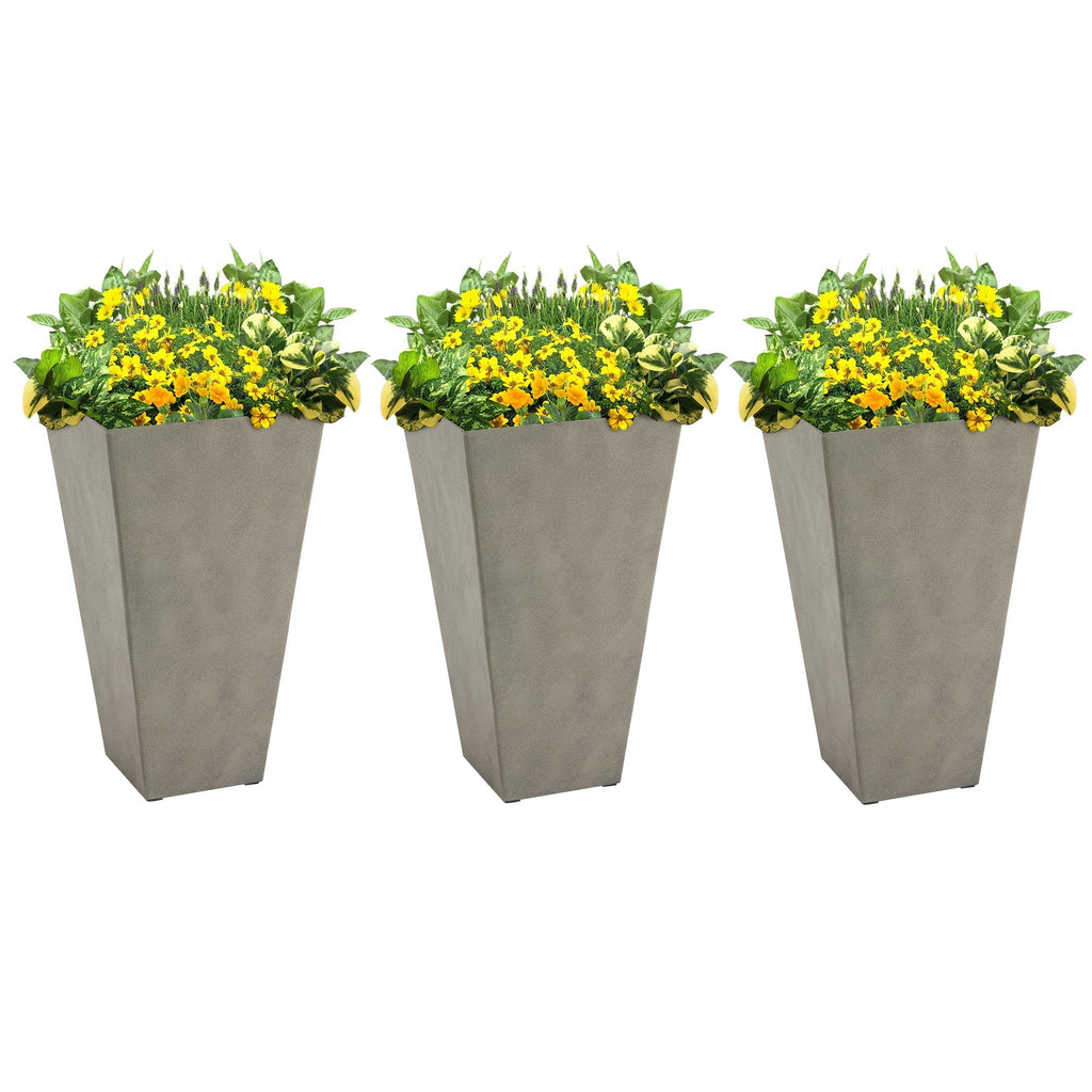 Lot de 3 grands pots de fleurs en plastique Outsunny 28 cm, pour l'intérieur et l'extérieur, pour l'entrée, la terrasse et la cour.