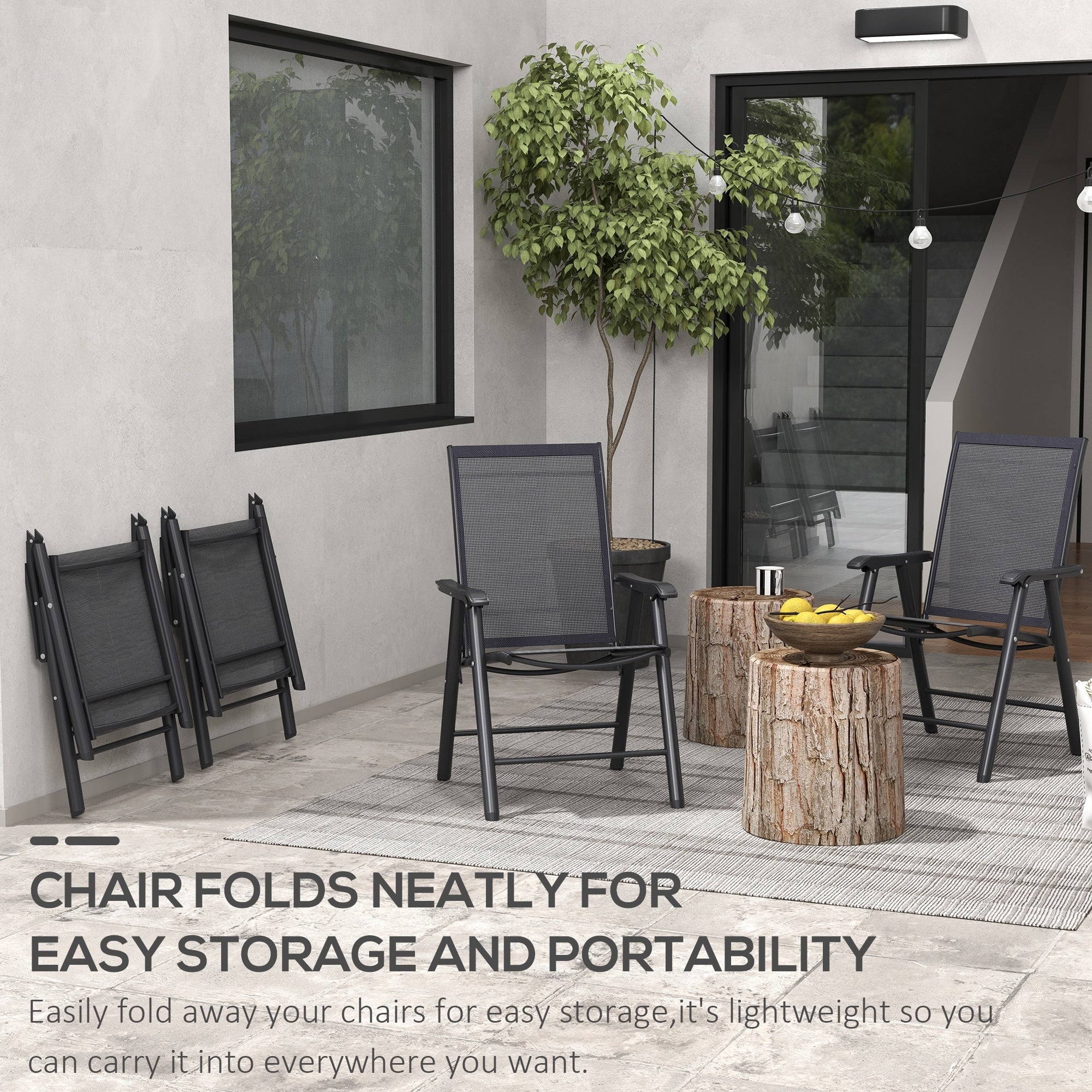 Ensemble de 4 chaises de patio pliantes Outsunny au design simple et chic, confortables pour la terrasse, le jardin, la cour et les voyages