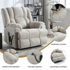 Fauteuil inclinable électrique surdimensionné en chenille avec massage et chauffage lombaire, inclinable en position infinie