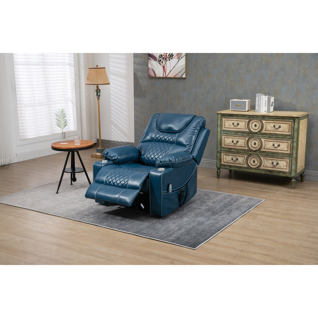 Fauteuil inclinable électrique surdimensionné en cuir PU avec massage, chauffage lombaire, porte-gobelet, inclinaison à plat à 180°