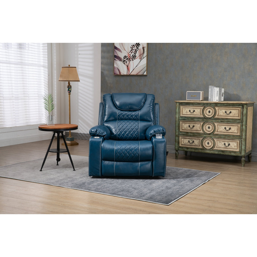 Fauteuil inclinable électrique surdimensionné en cuir PU avec massage, chauffage lombaire, porte-gobelet, inclinaison à plat à 180°