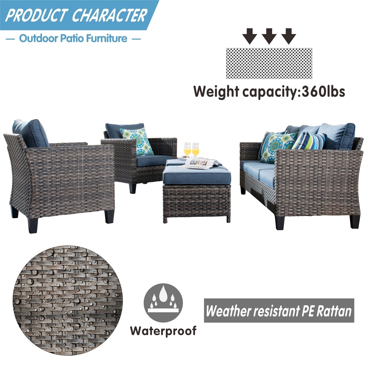 Ensemble de 5 sièges de jardin à dossier haut en osier OVIOS