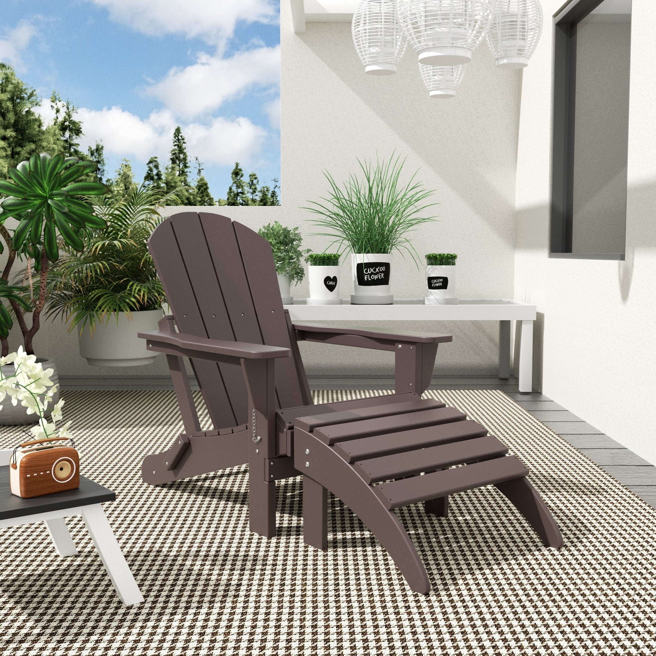 Chaise Adirondack pliable Polytrends Laguna en PEHD pour terrasse extérieure toutes saisons avec pouf (ensemble 2 pièces)