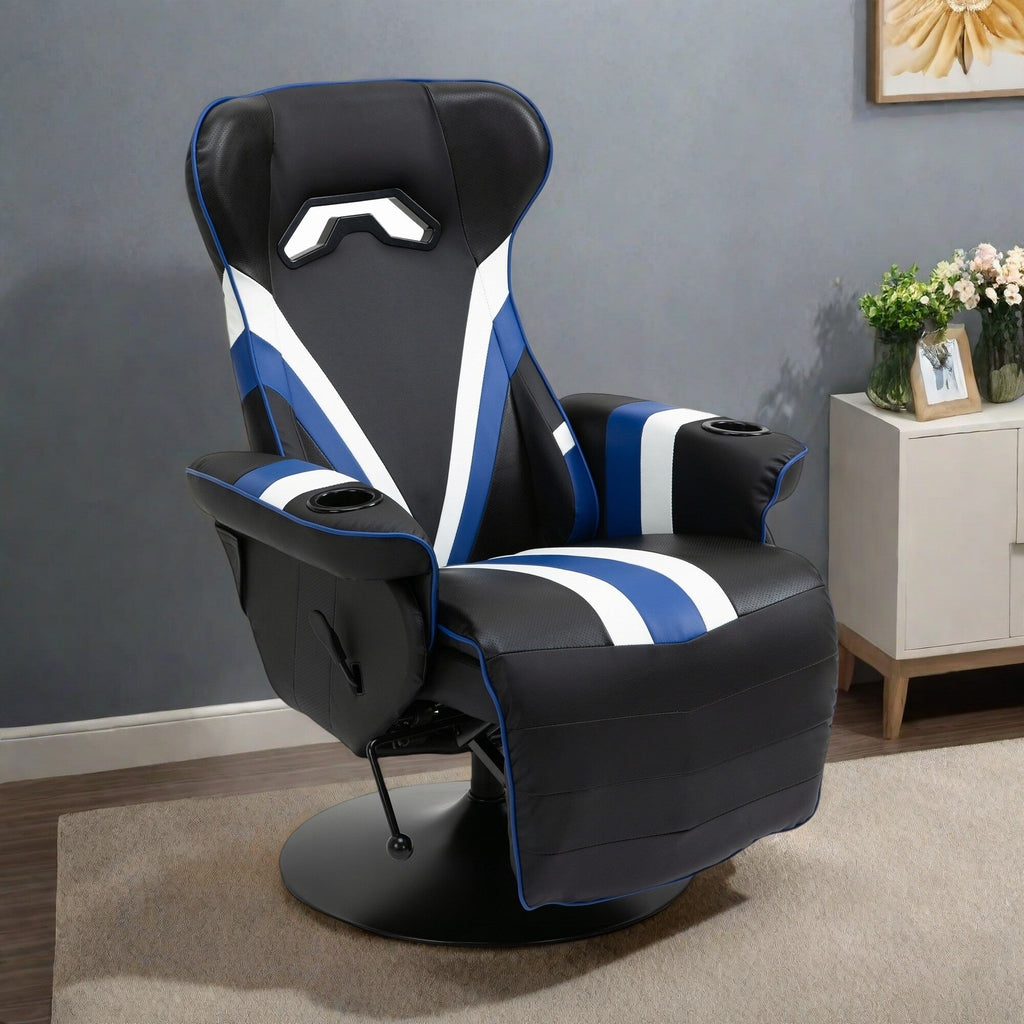 Fauteuil de jeu inclinable sans accoudoirs en PVC avec repose-pieds, porte-gobelets et coutures en losange