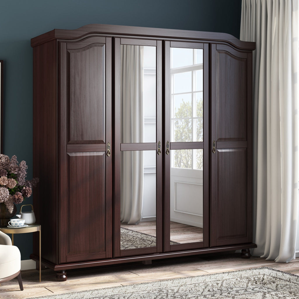 Armoire penderie 4 portes Kyle 100 % bois massif de Palace Imports avec portes en bois massif ou en miroir