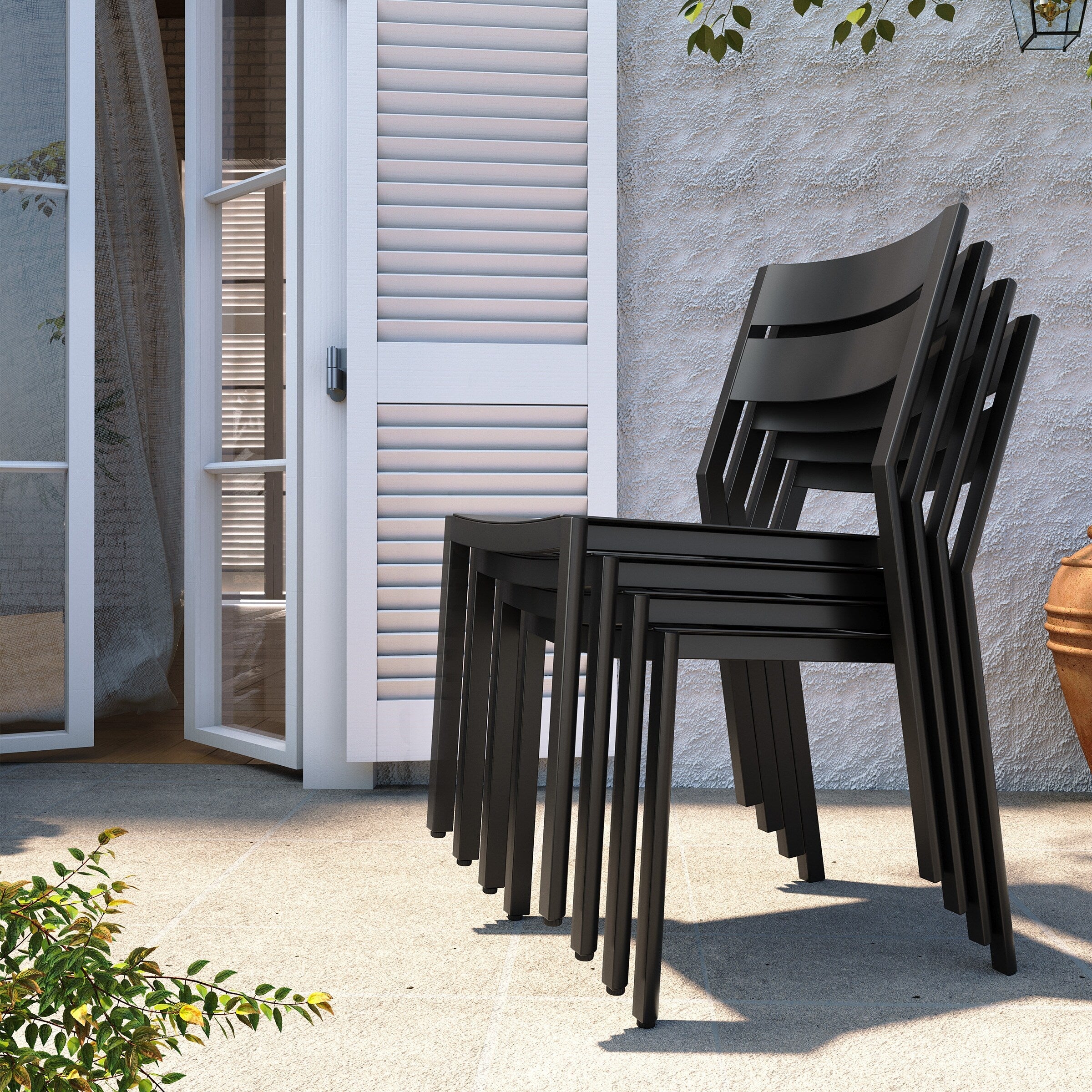 Ensemble de salle à manger d'extérieur en aluminium Pellebant 5/7/9 pièces avec table extensible et chaises empilables