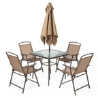 Ensemble de patio Pellebant 6 pièces avec table, parasol et 4 chaises pliantes - 22,4 L x 26,8 P x 34,4 H