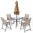 Ensemble de patio Pellebant 6 pièces avec table, parasol et 4 chaises pliantes - 22,4 L x 26,8 P x 34,4 H
