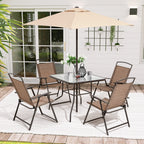 Ensemble de patio Pellebant 6 pièces avec table, parasol et 4 chaises pliantes - 22,4 L x 26,8 P x 34,4 H