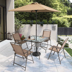 Ensemble de patio Pellebant 6 pièces avec table, parasol et 4 chaises pliantes - 22,4 L x 26,8 P x 34,4 H