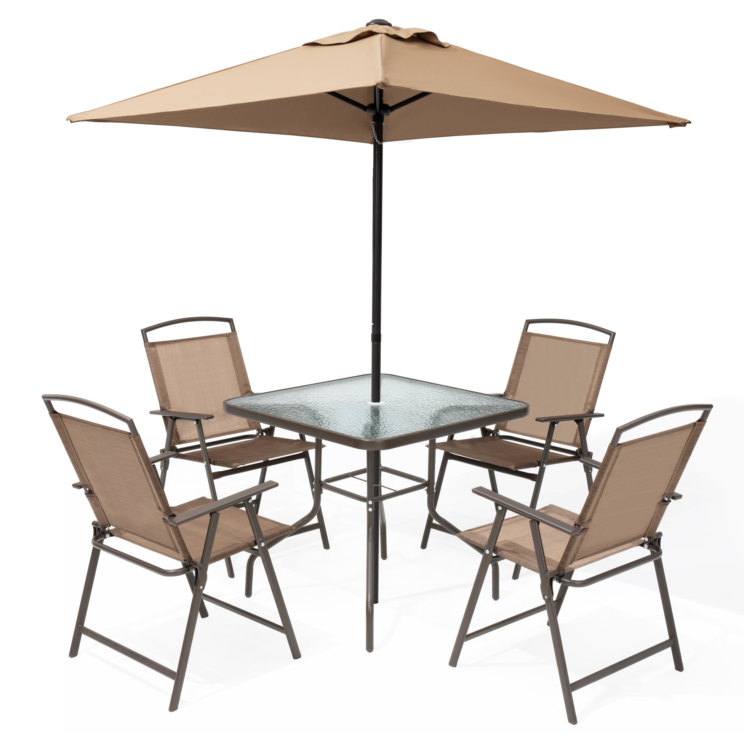Ensemble de patio Pellebant 6 pièces avec table, parasol et 4 chaises pliantes - 22,4 L x 26,8 P x 34,4 H