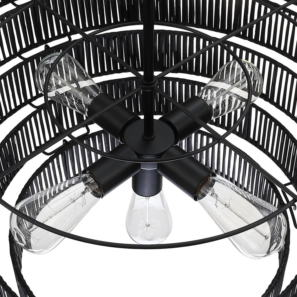 Lustre bohème moderne Piersan à 5 lumières avec abat-jour en rotin à plusieurs niveaux - 26 po de largeur