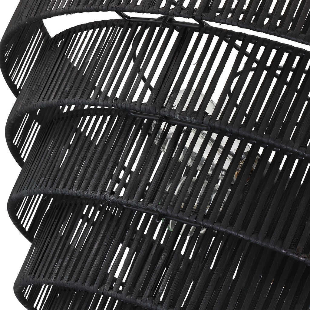 Lustre bohème moderne Piersan à 5 lumières avec abat-jour en rotin à plusieurs niveaux - 26 po de largeur