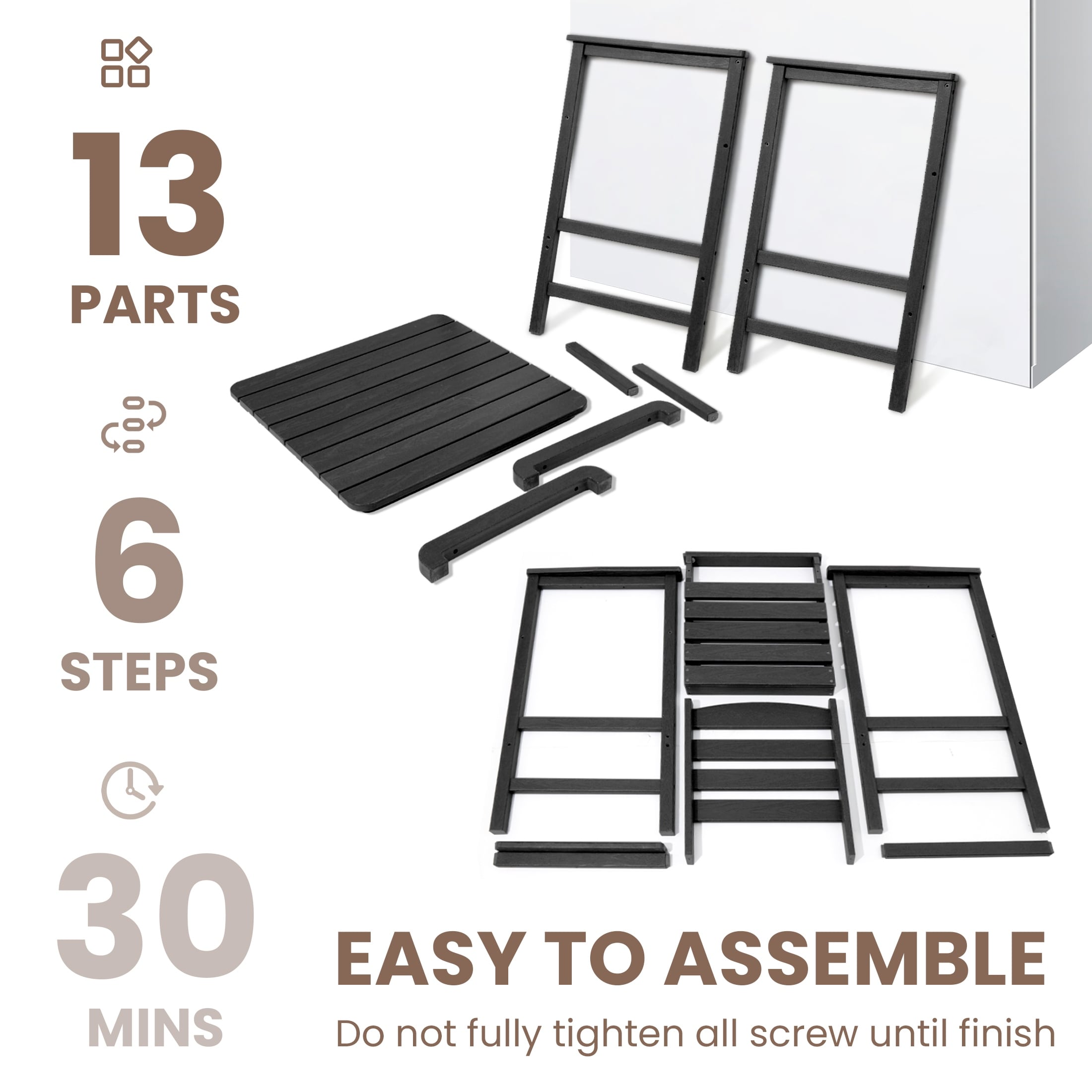 Ensemble de 3 chaises hautes Adirondack en plastique pour patio