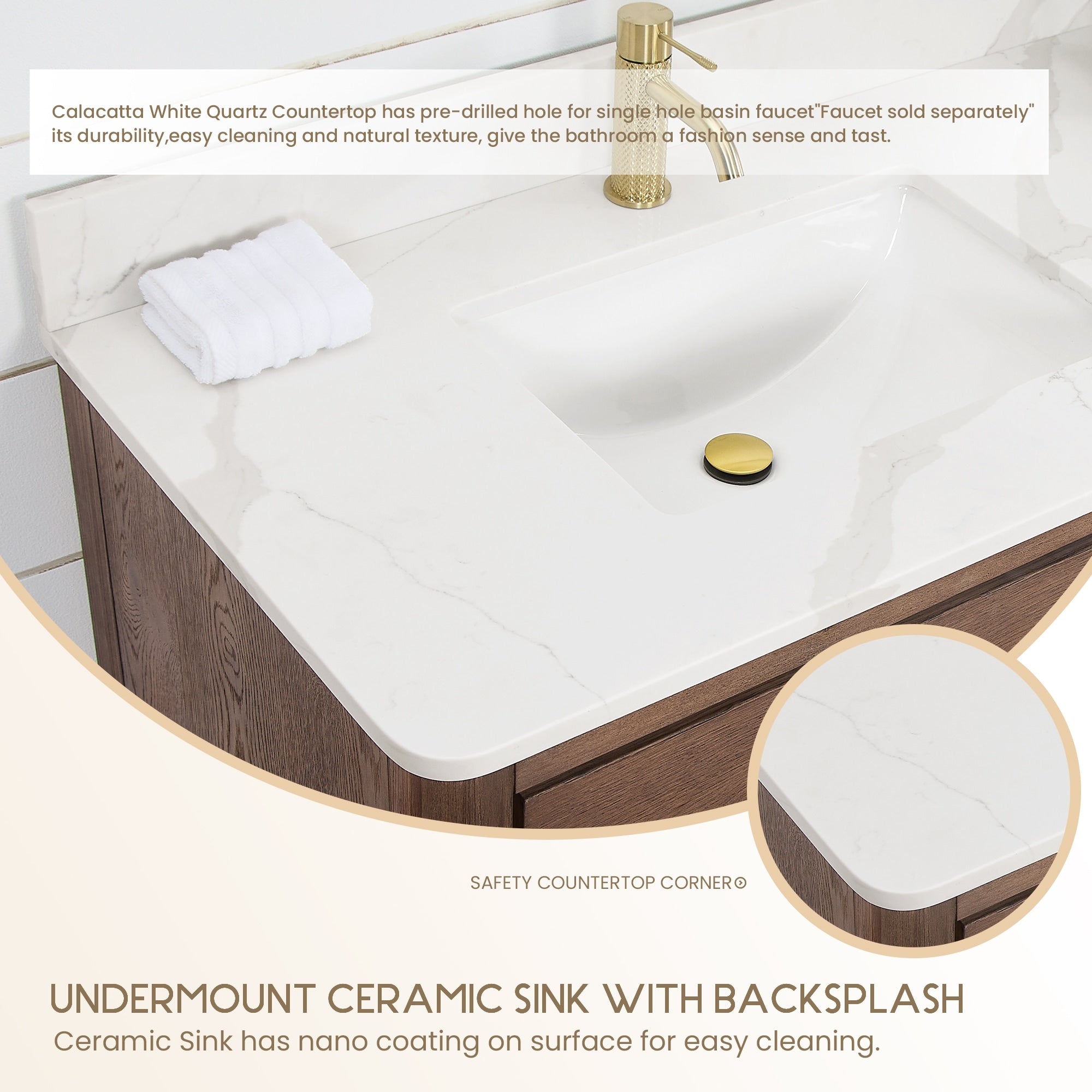 Meuble-lavabo Porto avec dessus en quartz blanc sans miroir