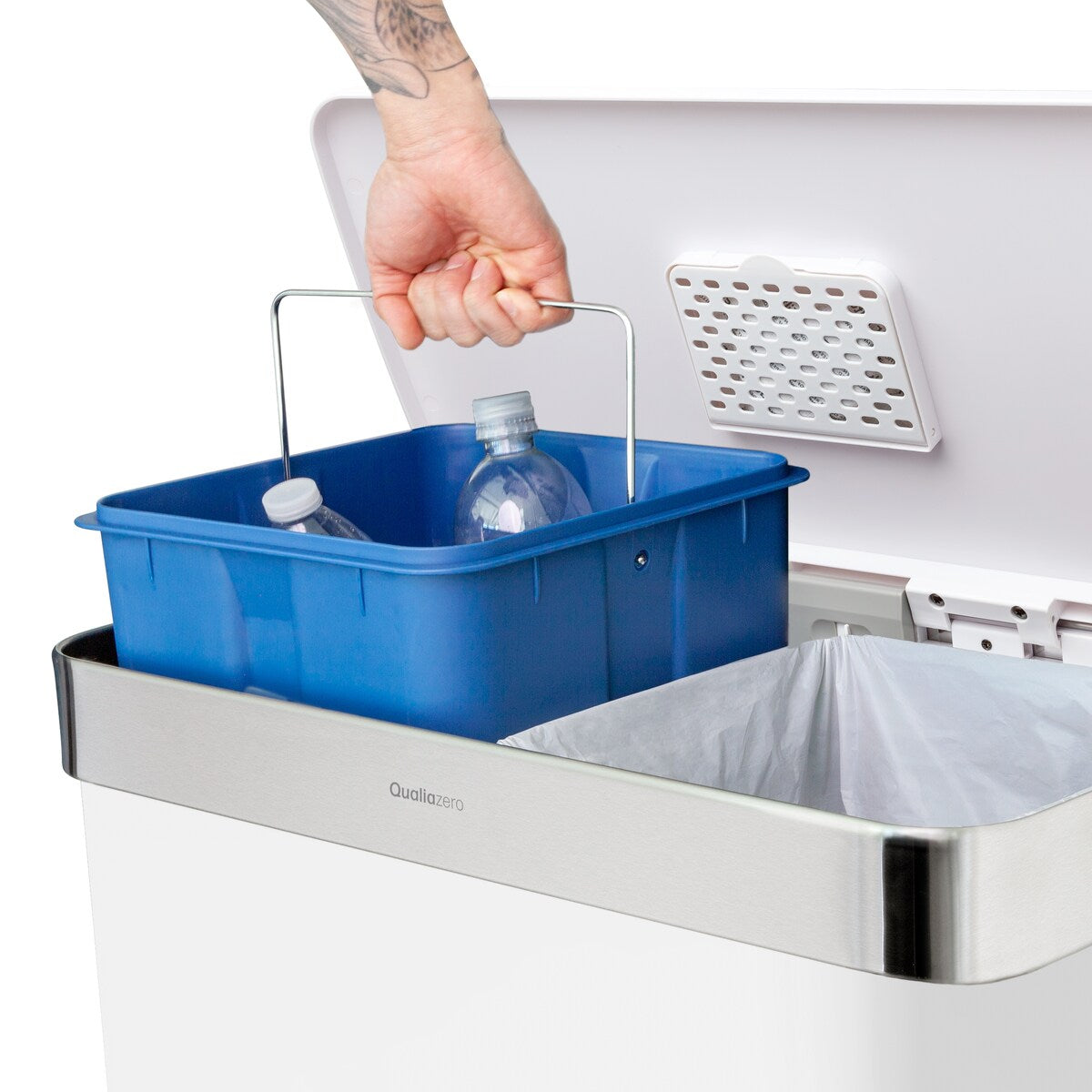 Poubelle de recyclage rectangulaire Qualiazero 16 gal (unité double 8 gal) - Acier inoxydable
