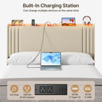 Lit Queen/Full rembourré à canaux verticaux avec tête de lit à oreilles