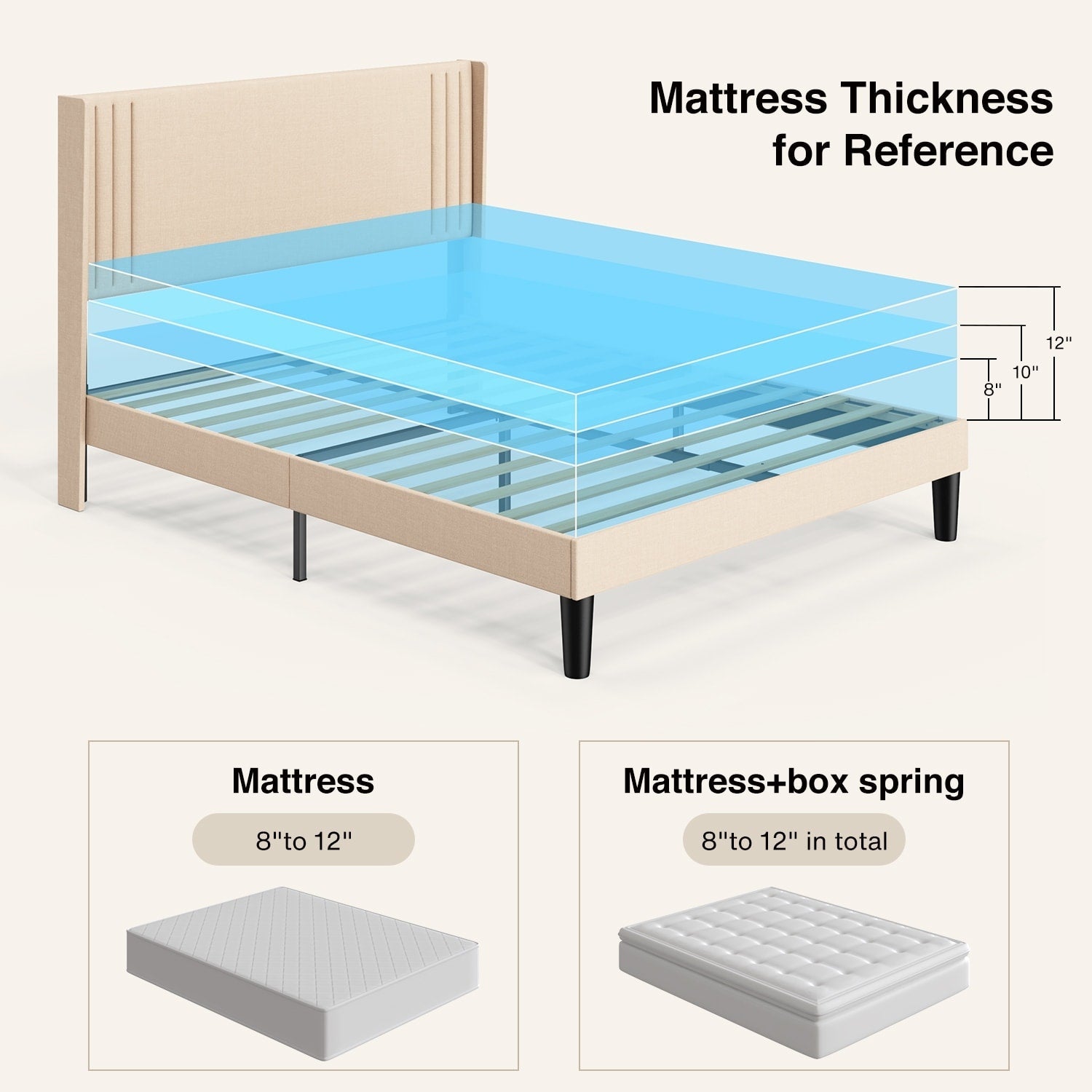 Lit Queen/Full rembourré à canaux verticaux avec tête de lit à oreilles