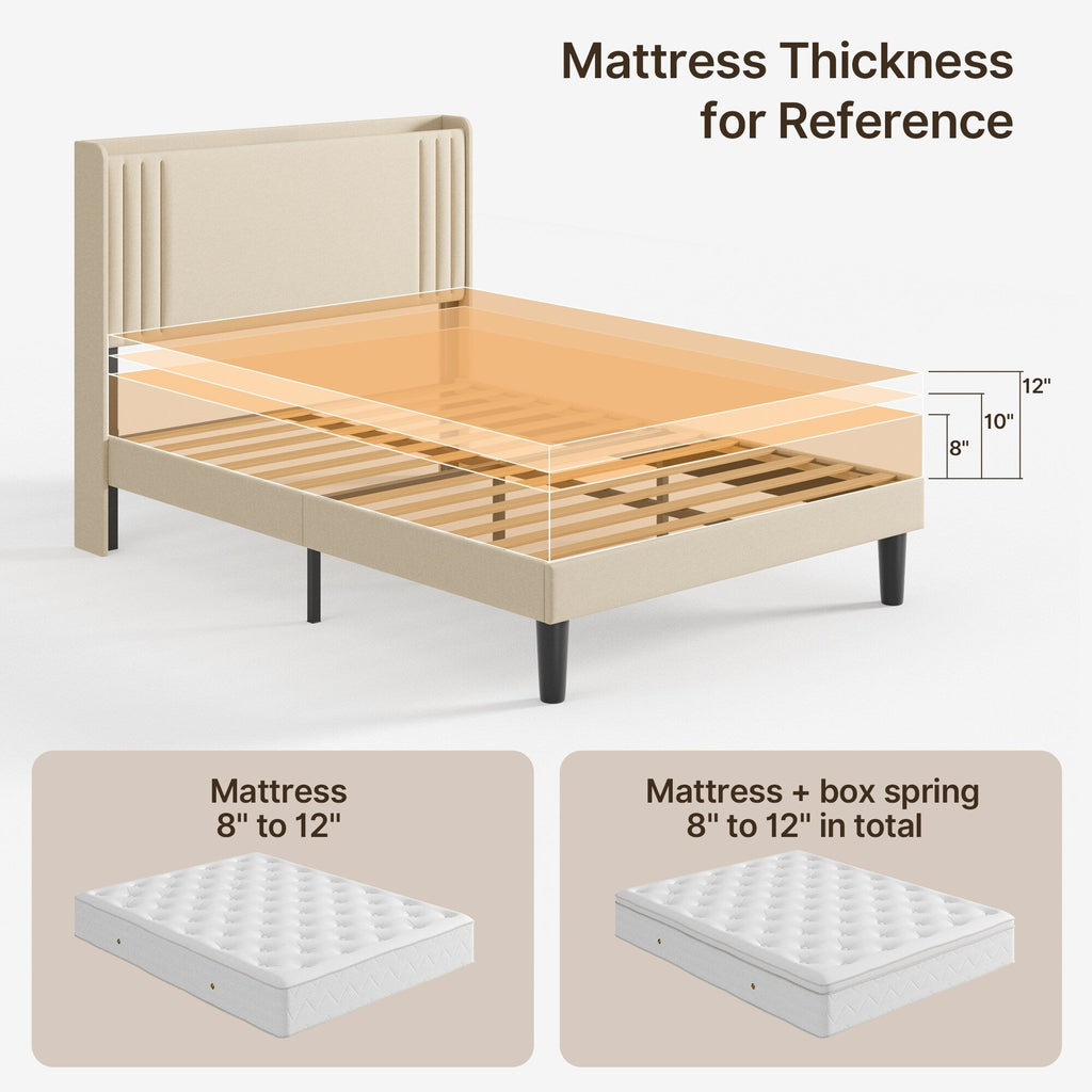 Lit Queen/Full rembourré à canaux verticaux avec tête de lit à oreilles