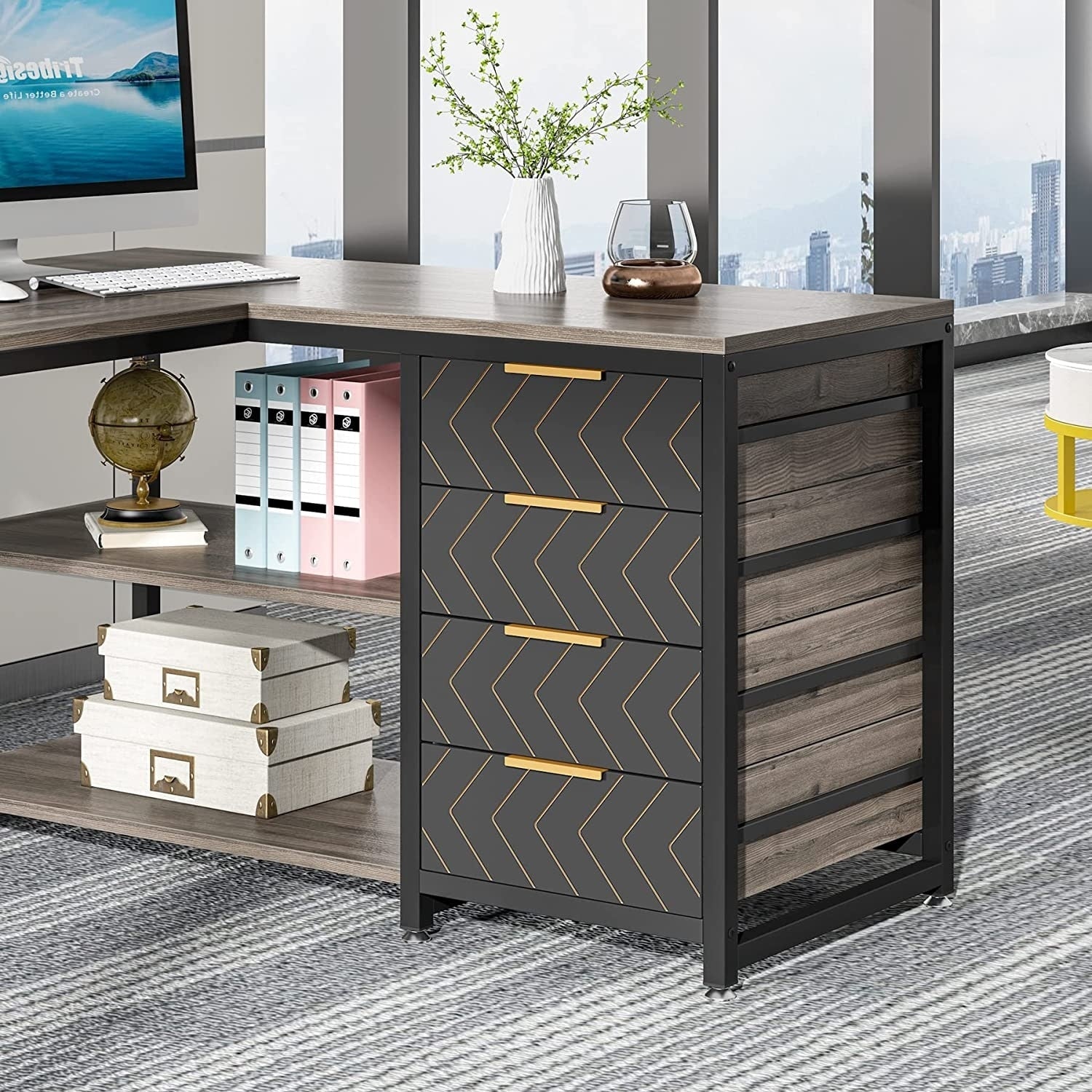 Bureau d'ordinateur réversible en forme de L, table d'écriture robuste, poste de travail