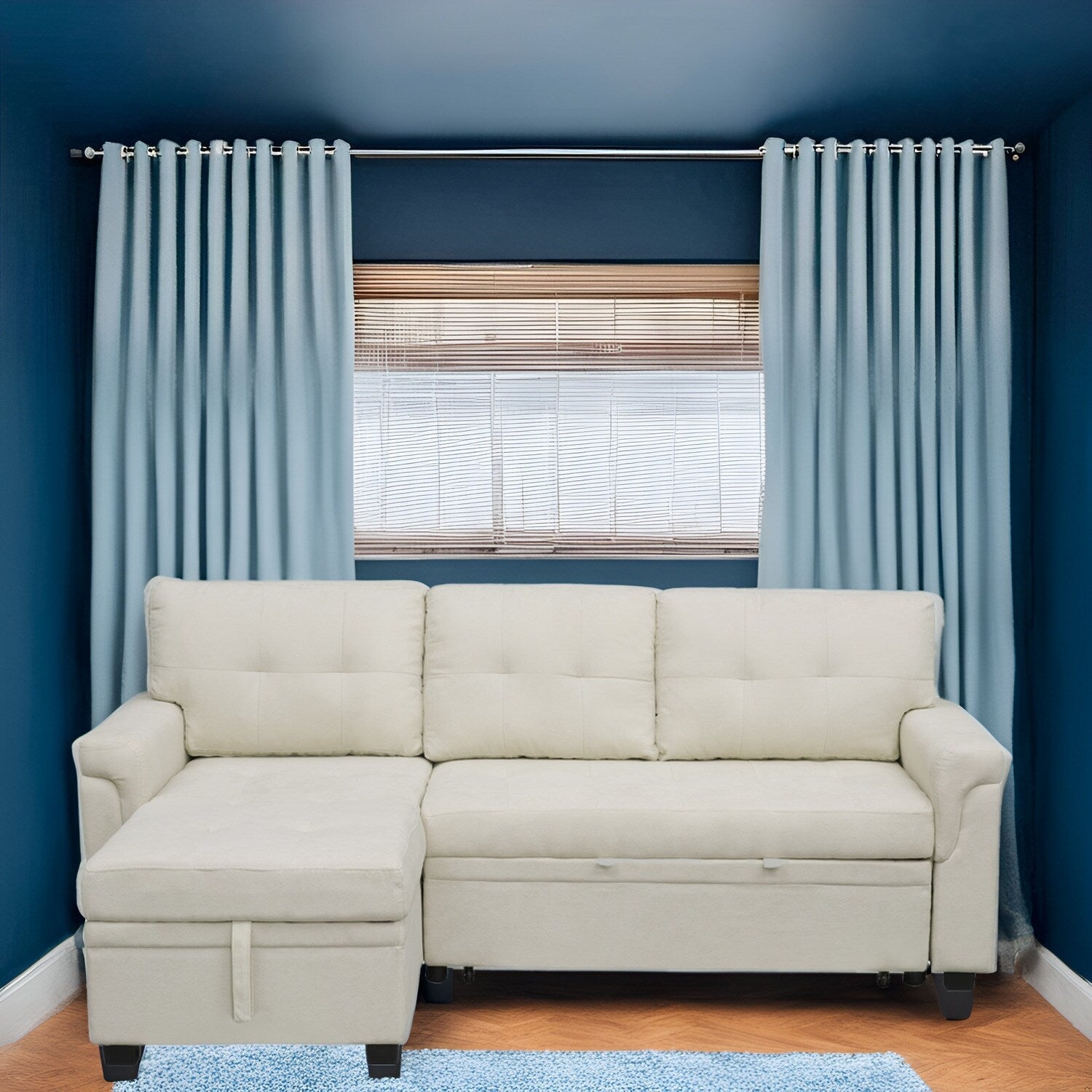 Canapé sectionnel réversible avec lit gigogne, méridienne avec rangement dissimulé, pieds durables,